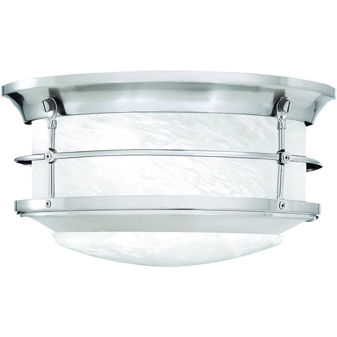 Elk Outdoor Essentials Ceiling Light-Flush Mount, 11.25" W x 11.25" D x 5.75" H, Brushed Nickel and White Stone Glass