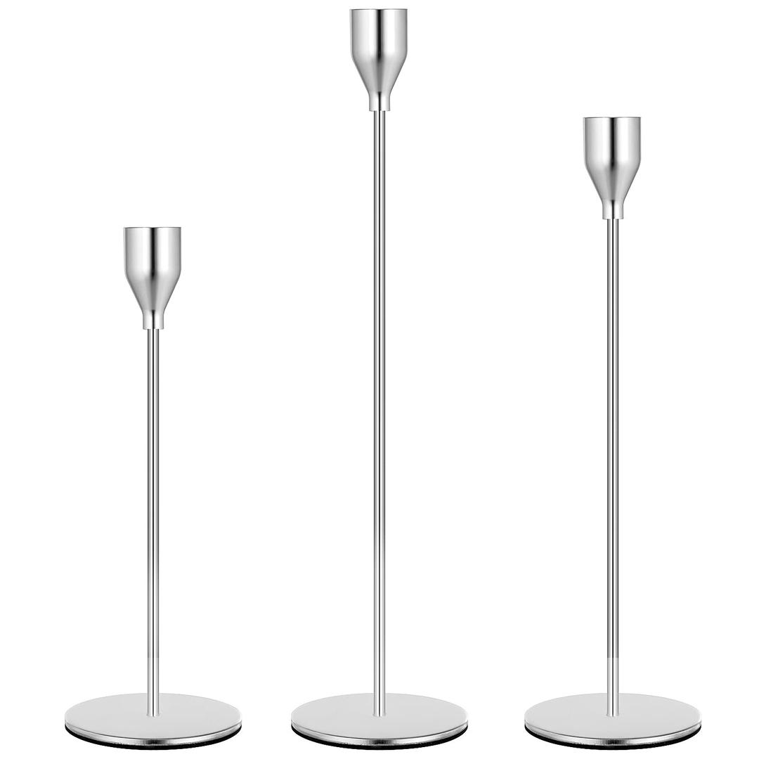 Candle Holders, Set of 3, Taper Candle Holders for Candlesticks, Wedding Decorations Table Centerpieces for Wedding, Dinning, Party, Interior Decorating (Silver)