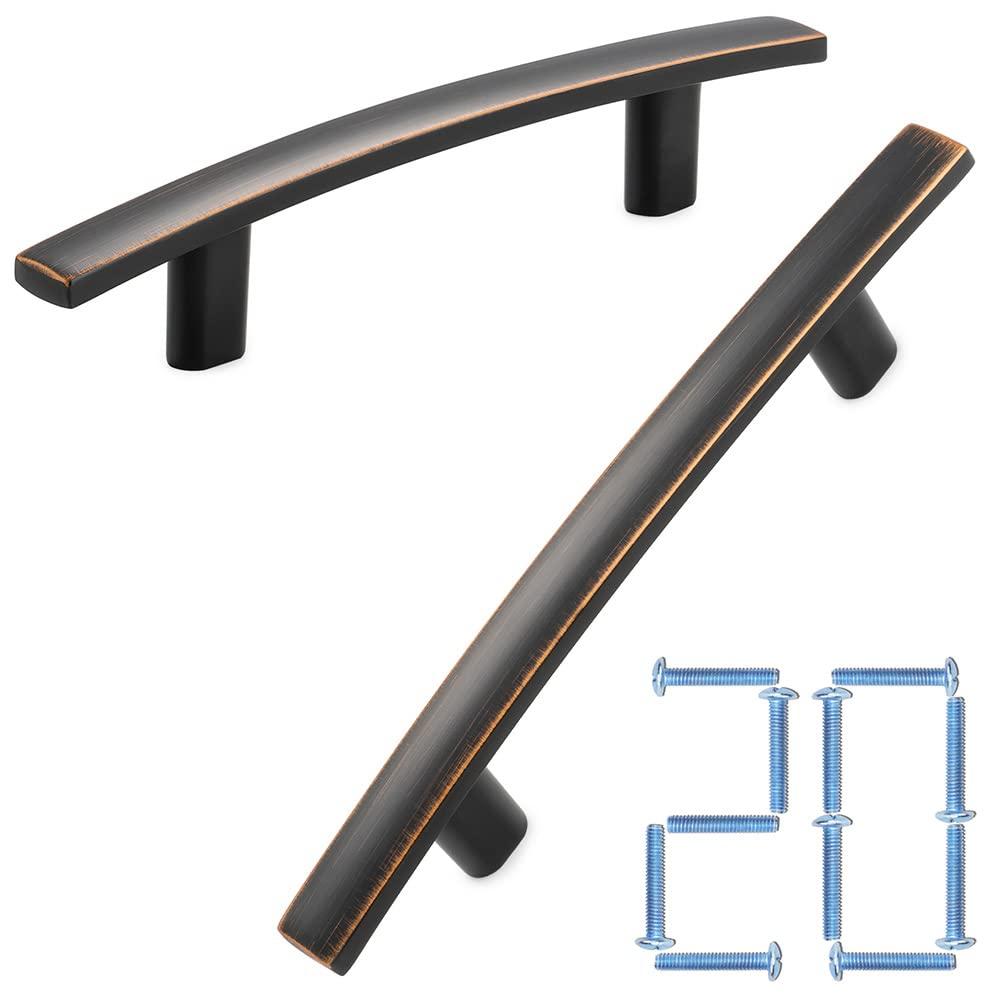 KOOFIZO20-Pack Solid Curved Bar Cabinet Pull - Oil Rubbed Bronze Furniture Arch Handle, 3 Inch/76mm Screw Hole Center for Kitchen Cupboard Door, Bedroom Dresser Drawer, Bathroom Wardrobe Hardware