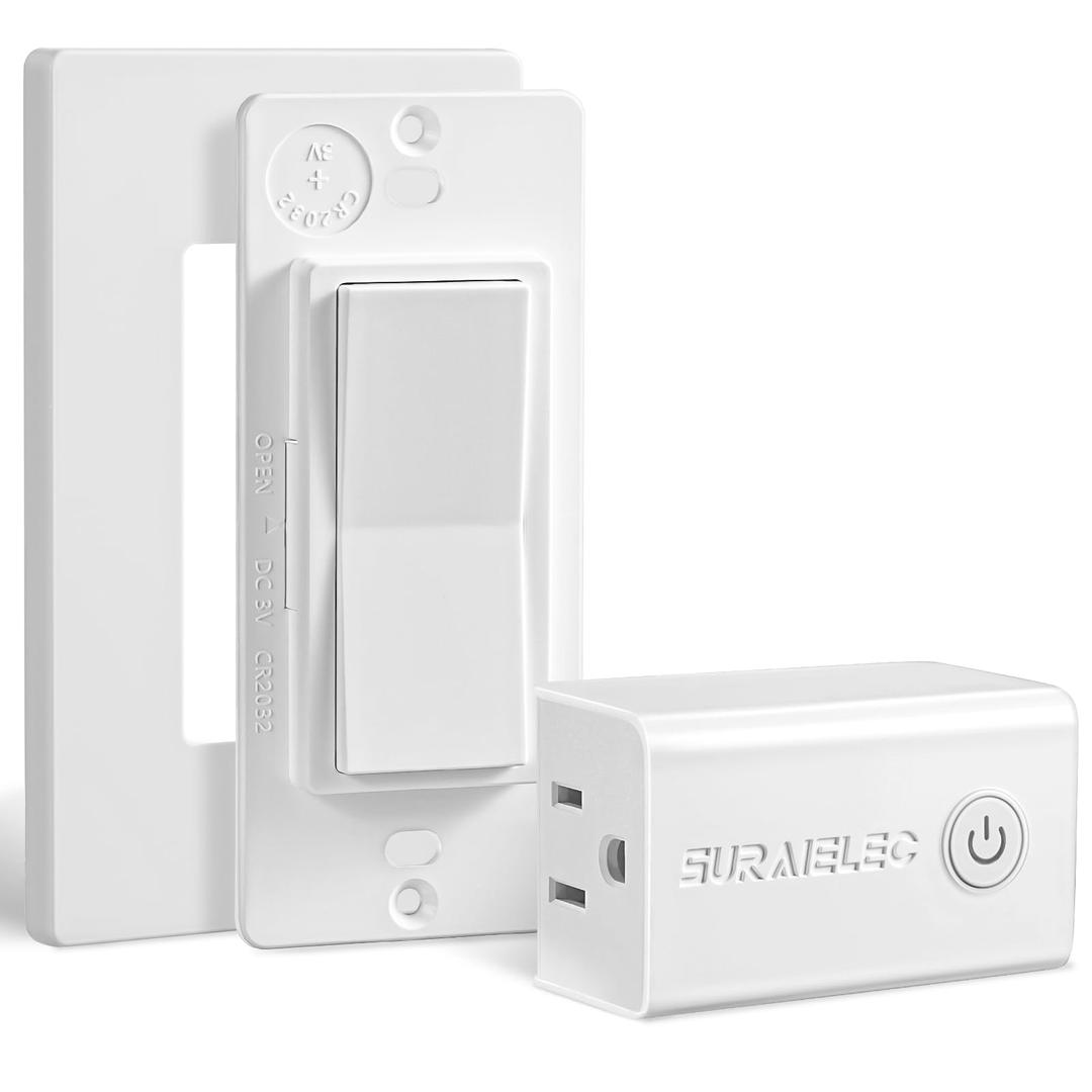 SURAIELEC Wireless Light Switch, Remote Control Outlet, Decorator Rocker Wall Switch, 15 AMP, 100ft RF Range, No Wiring No WiFi, for Plug in Pendant Light, Lamp, Small Electrical Appliance