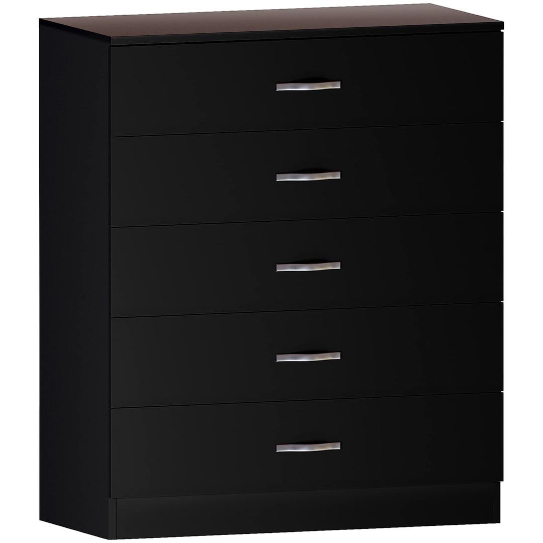 Vida DesignsBlack Chest of Drawers, 5 Drawer With Metal Handles and Runners, Unique Anti-Bowing Drawer Support, Riano Bedroom Furniture