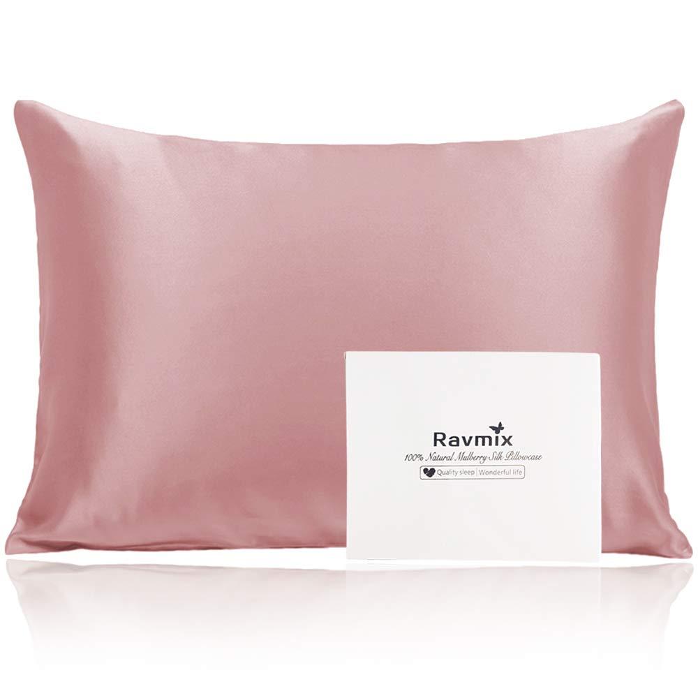 Ravmix 100% Silk Pillowcase for Hair and Skin with Hidden Zipper, Both Sides 21Momme Mulberry Silk, 1PCS, Standard Size 20×26inches, Coral