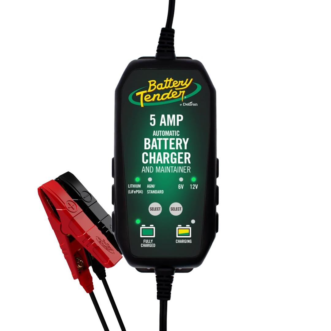 Battery Tender 5 AMP 12V Battery Charger and Maintainer - Automotive Smart Fully Automatic Battery Charger for Cars SUVs and Trucks -Lead Acid & Lithium Battery Charger - 022-0186G-DL-WH