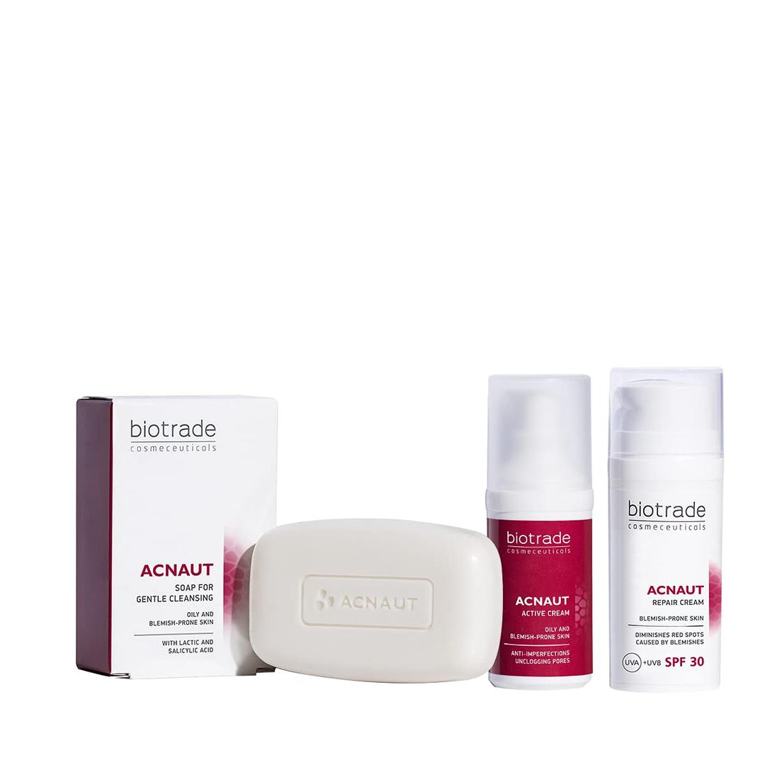 Biotrade Acnaut Complete Skincare Set: Cleansing Soap, Active Cream, Repair Cream, and Bonus Hydro Active Cream for Healthy, Clear, and Radiant Skin