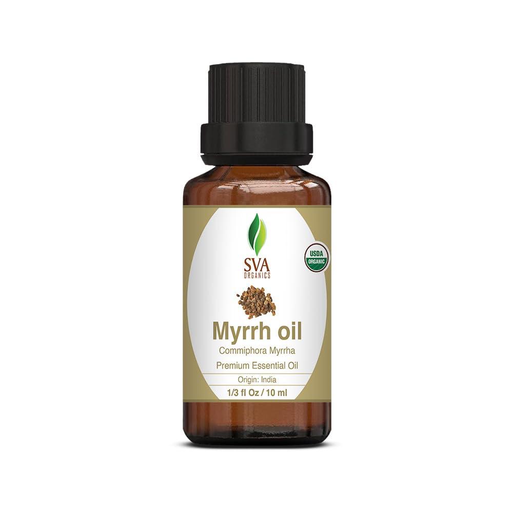 SVA Myrrh Essential Oil Organic – 1/3 Fl Oz – 100% Natural Organic Myrrh Oil - for Diffuser, Hair Care, Face, Skin Care, Aromatherapy, Scalp and Body Massage, Soap and Candle Making