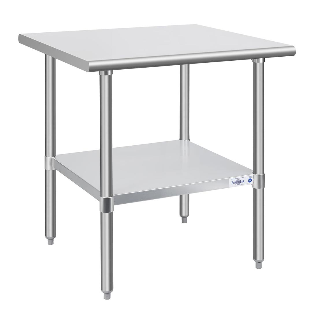 Profeeshaw Stainless Steel Prep Table NSF Commercial Work Table with Undershelf for Kitchen Restaurant 30×30 Inch