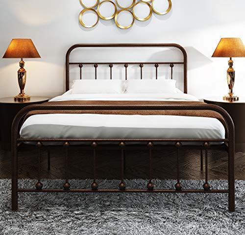 NEEBIRGELIA Metal Bed Frame Full Size with Headboard and Footboard Single Platform Mattress Base,Metal Tube and Iron-Art Bed(Full, Antique Brown)