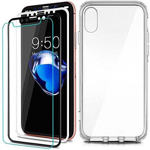 For Apple iPhone X Screen Protector, COOLQO [3-Pack] Black & White [Full Coverage] [3D Touch] 0.3 mm 9H Hardness HD Shatter-Proof Anti-Scratch Anti-Fingerprint Bubble Tempered Glass + Phone Clear Case