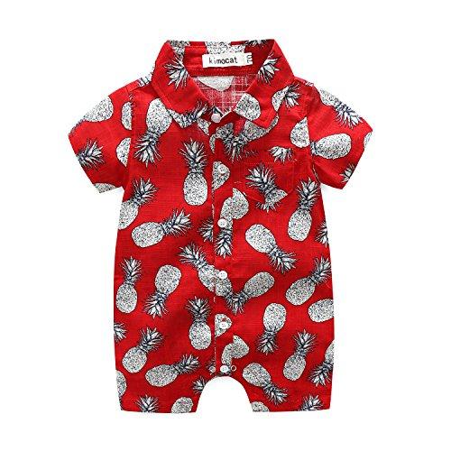 MHSH Newborn Baby Boys Short Sleeve Onesies Summer Printing Button-Down Polyester Casual Hawaiian Shirt Romper Outfits