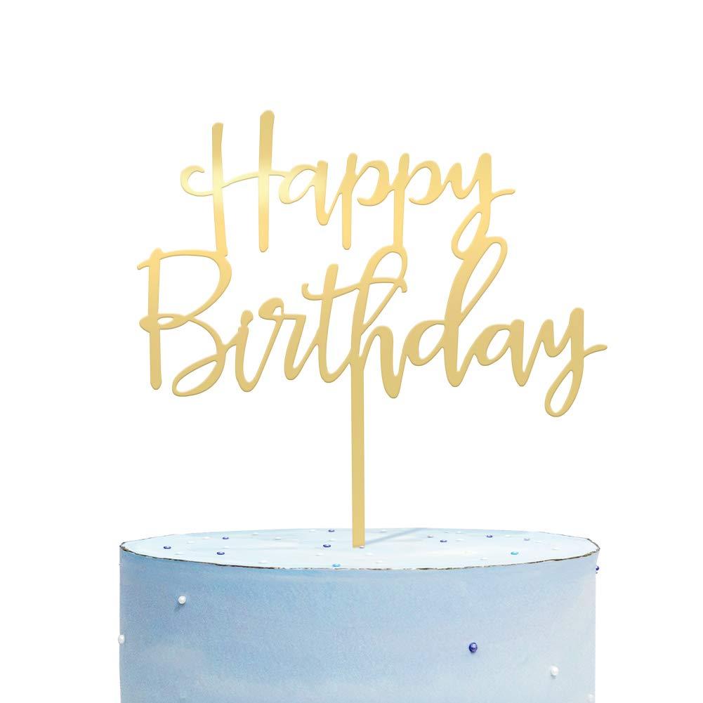 Happy Birthday Cake Topper, Mirrored Gold Acrylic Versatile Cake Topper for Birthday Party Decoration Ideas, Perfect Keepsake for your family and friends