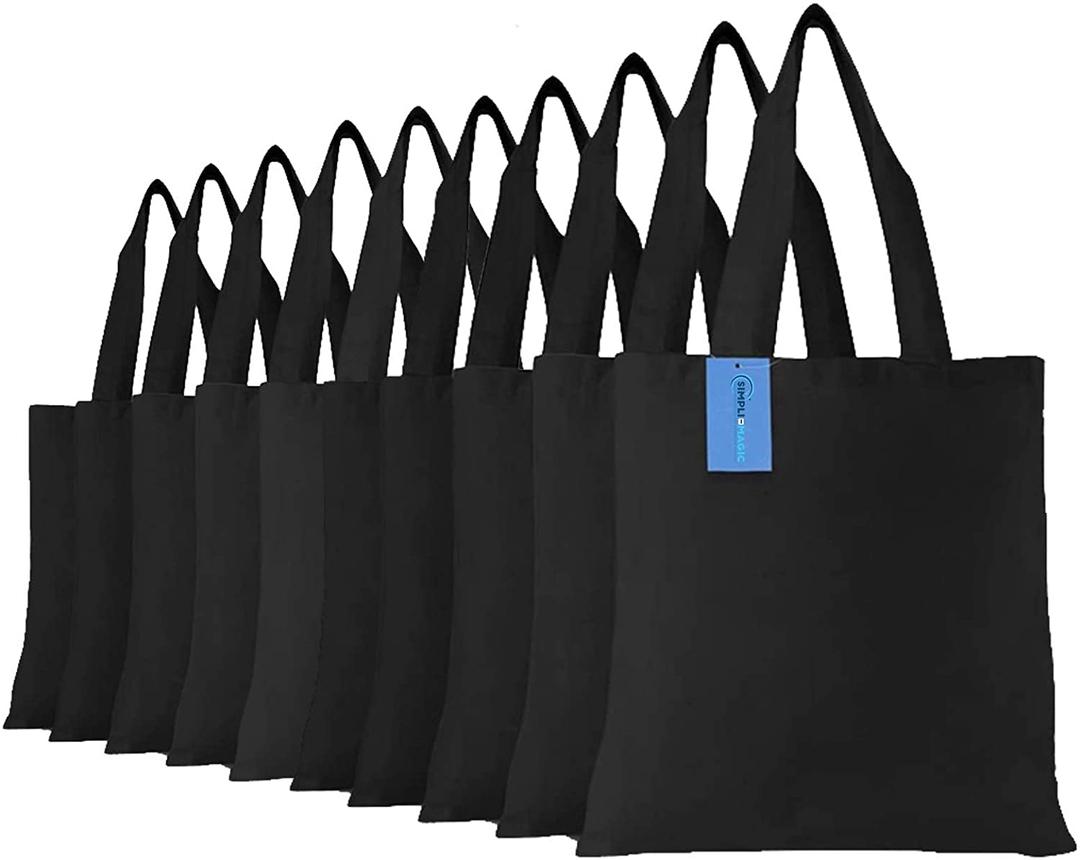 SIMPLI-MAGICCanvas Tote Bags for Crafts,Shopping, Groceries, Books, Beach, Diaper Bag & Much More, 12 Pack, 13”x15”, Black