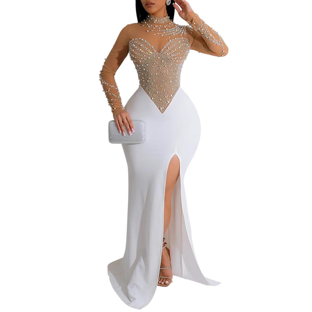 Women Sleeveless Off Shoulder Split Evening Cocktail Long Dress