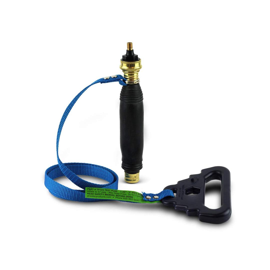 TP123 Pneumatic Hydraulic Test Plug Inflatable with Air or Water, 1-1/4" to 3" Inch