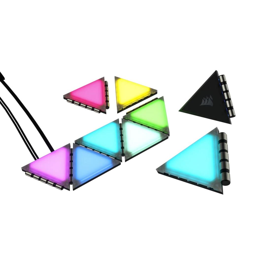 CorsairiCUE LC100 Case Accent Lighting Panels - Mini Triangle - 9X Tile Starter Kit (81 RGB LEDs with Light Diffusion, Simple Magnetic Attachment, iCUE Lighting Node PRO Included)