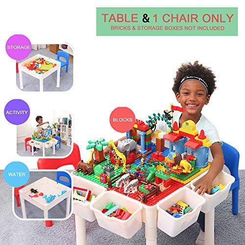 Bheddi Kids Table and Chair Set, 4 in 1 Toddler Table and Chair Sets, Kids Activity Table Blocks Craft Play Table Fits Educational Playing Activities (Bricks Not Included) (Table & 1 Chair)