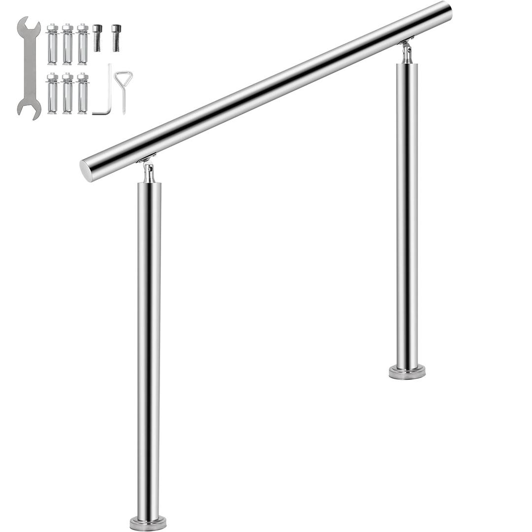 VEVOR Stainless Steel Handrail 551LBS Load Handrail for Outdoor Steps 39x34" Outdoor Stair Railing Silver Stair Handrail Transitional Range from 0 to 90° Stair Rail Fits 2-3 Steps with Screw Kit