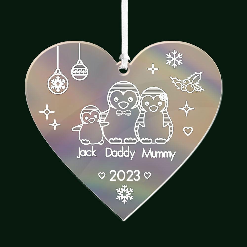 Personalized Christmas Tree Decorations Engraved Custom Xmas Tree Baubles Personalized Christmas Baubles Acrylic Ornaments for Family Baby Home Girls Babies Mom at 2023 (Heart)