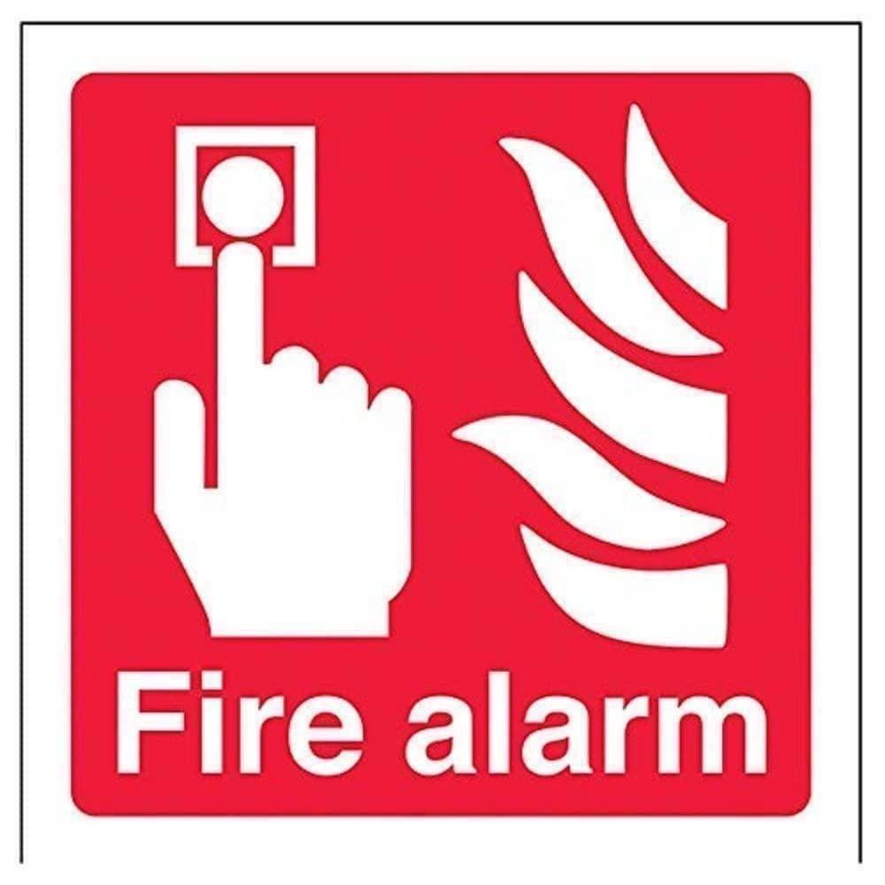 V Safety 13011AF-S Fire Alarm Logo Sign - Square - 100mm x 100mm - Self Adhesive Vinyl, Red