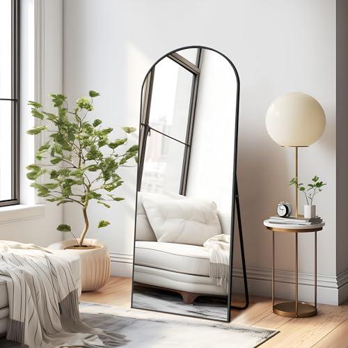 NicBex Arched Full Length Mirror with Stand, 56"x19" Aluminum Alloy Frame Floor Mirror, Black - Free Standing, Leaning Against Wall or Wall-Mounted, for Bedroom Living Room Dressing Room