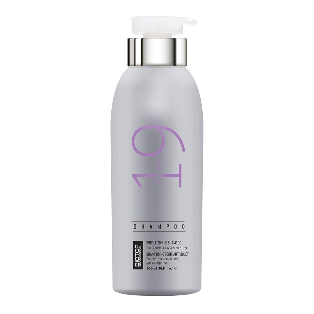 Biotop Professional19 Pro Silver Shampoo - Purple Shampoo to Neutralize Yellow and Brassy Tones - Made with Sunflower Oil and Vitamin E - For Blonde or Bleached Hair - 16.9 oz