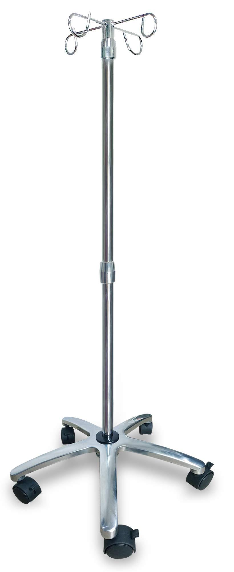 JJ CARE IV Pole with Wheels [Upgraded] IV Stand Pole with 45 Lbs Capacity, Aluminum Base & Adjustable Hose Stand, IV Bag Stand with 4 Hooks & 5 Caster Wheels with Lock, IV Bag Holder, Infusion Stand