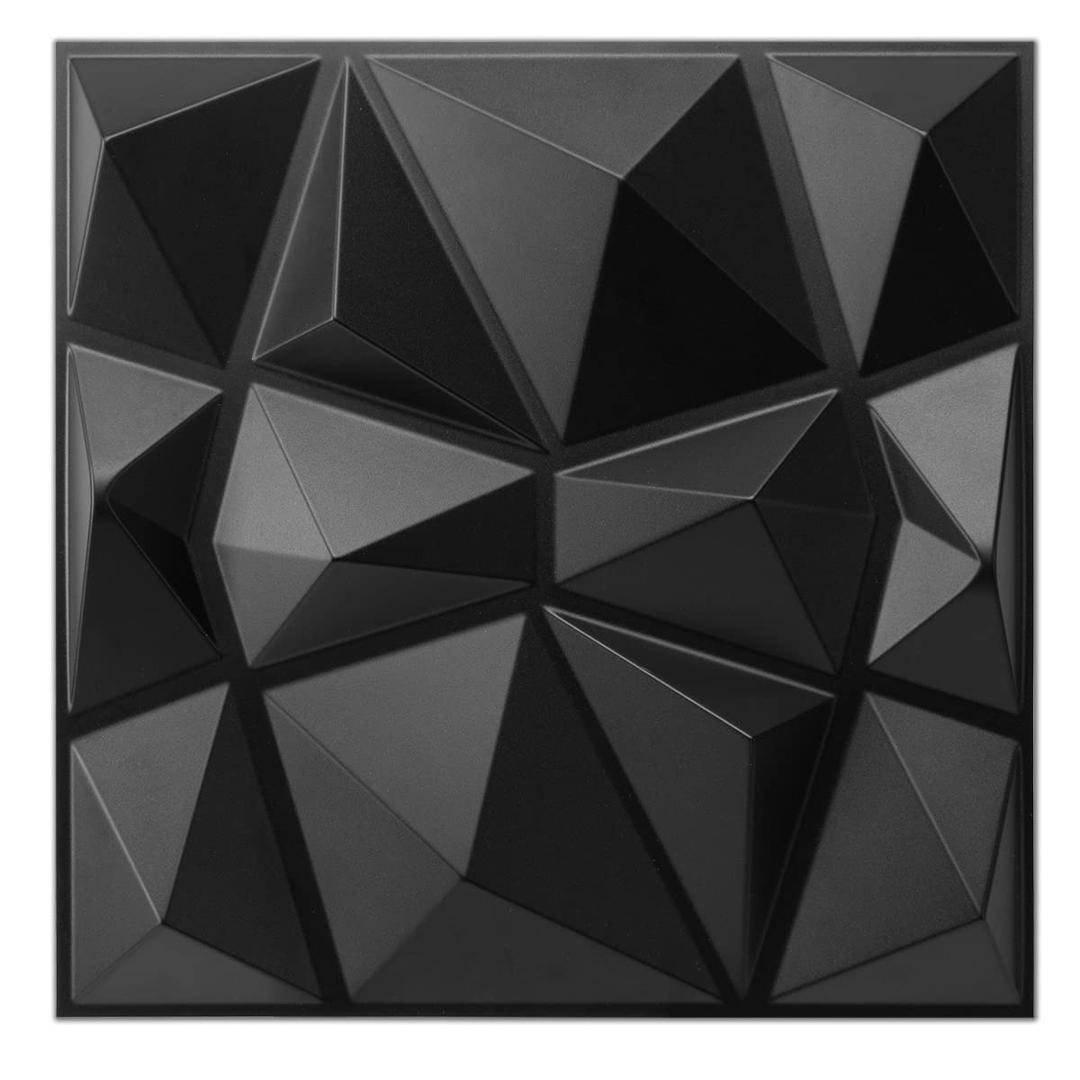 Art3d Decorative 3D Wall Panels in Diamond Design, 12"x12" Matt Black for Home and Office Decor (33 Pack)