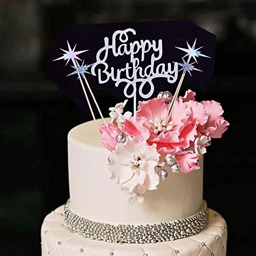 Yuinyo Silver Glitter Happy Birthday Cake Topper Rhinestone Cake Toppers Highest Quality Happy Birthday Cake Bunting Birthday Party Decoration