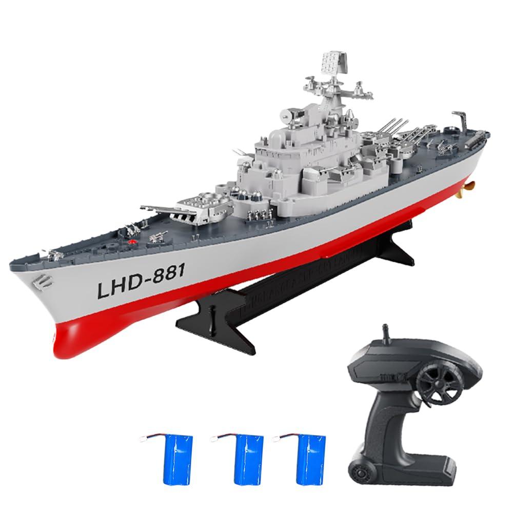 GoolRC Remote Control Warship RC Military Battleship, 1:390 Scale Remote Control Boat for Lakes and Rivers, 2.4GHz RC Armed Cruiser Boat Model with Low Battery Alarm and 3 Batteries for Adults