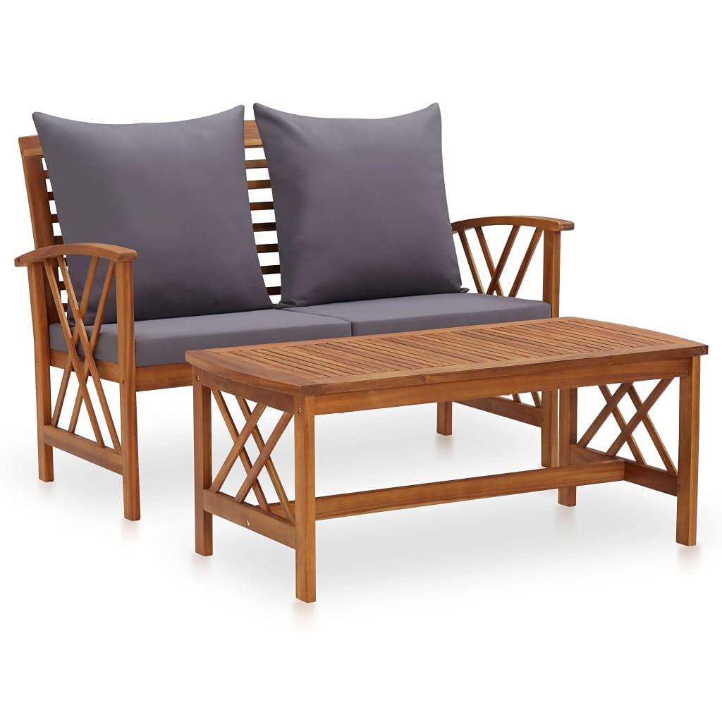 vidaXL Solid Wood Acacia Garden Lounge Set 2 Piece with Cushions Patio Sofa Seating Wooden Table Outdoor Balcony Terrace Yard Lawn Furniture