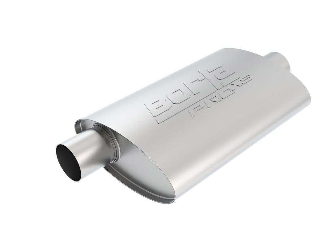 BORLA 40358 ProXS Universal Performance Muffler 2.5" Offset Inlet / 2.5" Center Outlet 4" x 9.5" Oval x 14" Long body 19" Overall Length Un-Notched Necks Reversible Design T-304 Stainless Steel