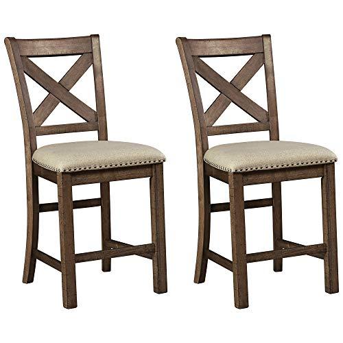 Signature Design by Ashley Moriville Rustic Farmhouse 24.5" Upholstered Barstool, 2 Count, Beige & Brown