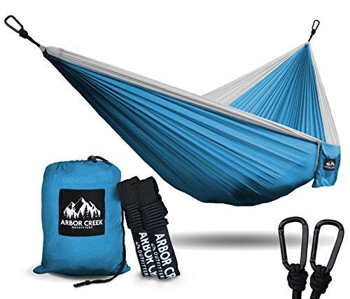 XL Double Camping Hammock - Heavy Duty and Ultralight Nylon Travel Hammock - Upgraded Carabiners Portable Hammock with Tree Straps – Indoor & Backyard Hammock –Easy Setup Hammock - Holds 500 lbs!