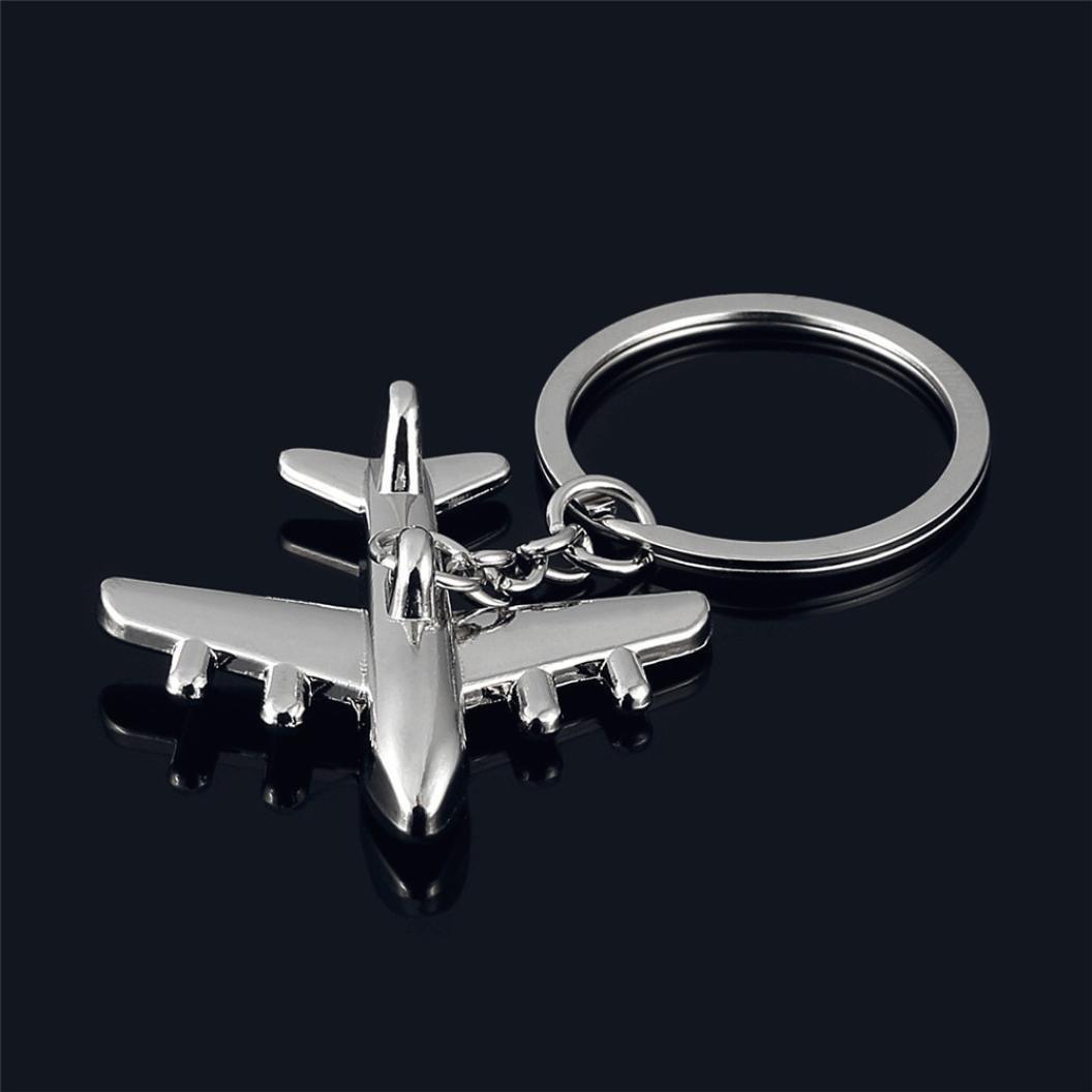 Iuhan Fashion Classic 3D Simulation Model Airplane Plane Keychain Key Chain Ring Keyring (Silver)