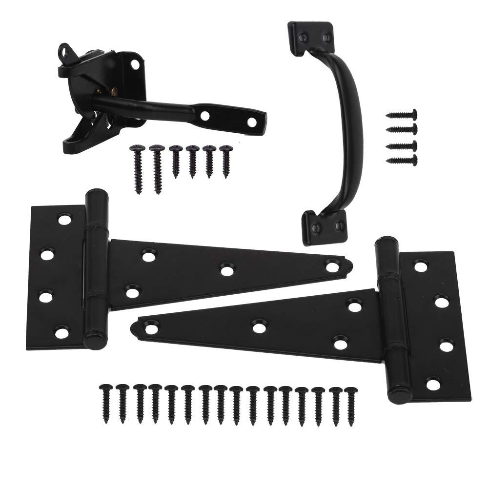 HOME MASTER HARDWARE Wood Gate Hardware Set- Heavy Duty 6" Gate Tee Hinge,Pull Set Gate Hardware Kit with Screws for Outdoor Fence Swing Gate Black Finish