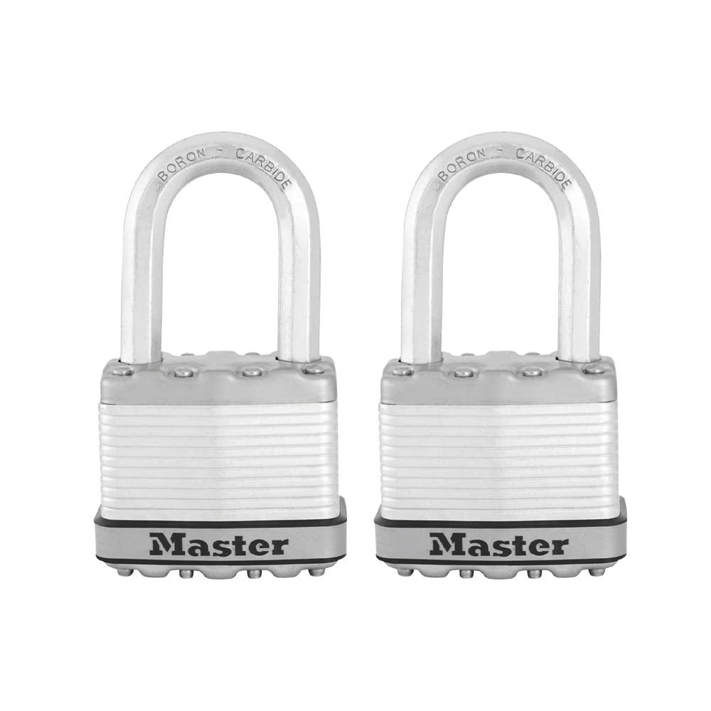 Master Lock M5XTLF Magnum Heavy Duty Outdoor Padlock with Key, 2 Pack Keyed-Alike, Silver