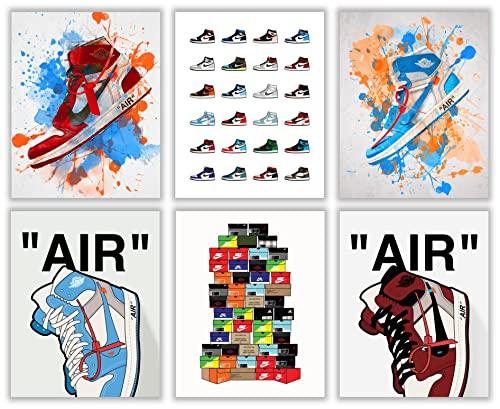 Hypebeast Sneaker Poster – Unframed Set of 6 (8 x 10 Inch) – AJ Wall art, Hypebeast Room Decor, Michael Jordan Poster, Sneaker Air Gym Shoes Shoebox Collection Aesthetic Cool Poster for Teen Boys