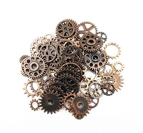 Blovess Yueton 100 Gram (Approx 70pcs) Assorted Antique Steampunk Gears Charms Pendant Clock Watch Wheel Gear for Crafting, Jewelry Making Accessory (Copper)