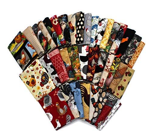 10 Assorted Fat Quarters - Chickens Roosters Hens Chicks Hen Fowl Birds Farm Farming Poultry Quality Cotton Fat Quarter Bundle M492.19