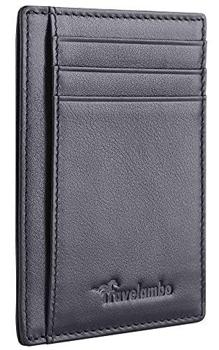 Travelambo Front Pocket Minimalist Leather Slim Wallet RFID Blocking Medium Size