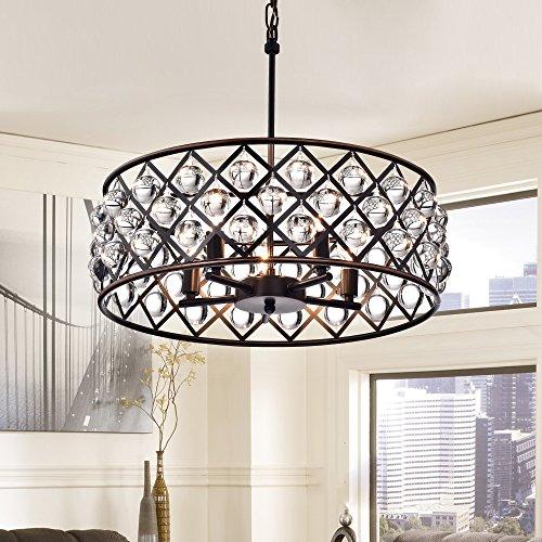 Edvivi Azha 5-Light Oil Rubbed Bronze Drum Pendant Chandelier with Crystal Spheres | ORB | Modern Farmhouse Lighting