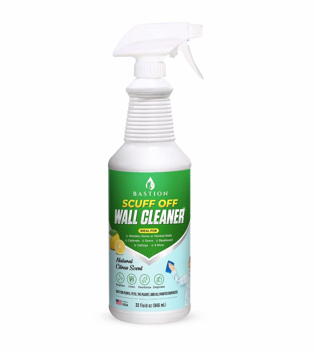 Wall Cleaner Spray: Multipurpose Solution - For Wood, Stone, & Painted, Matte, Gloss, Walls - Lemon Scent - Use with Mop, Brush, Sponge, Rag to Clean Dirty or Smoke Stained Areas