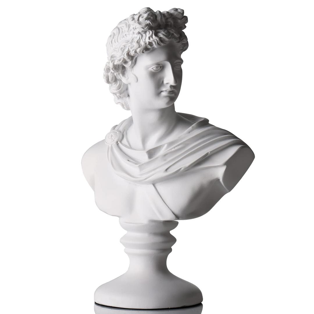 11.8 Inch Greek Statue of David, Classic Roman Bust Greek Mythology Sculpture for Home Decor,Large Resin Roman Goddess Apollo Sculpture for Home Décor Resin Crafts for Sketch Practice Artist (White)