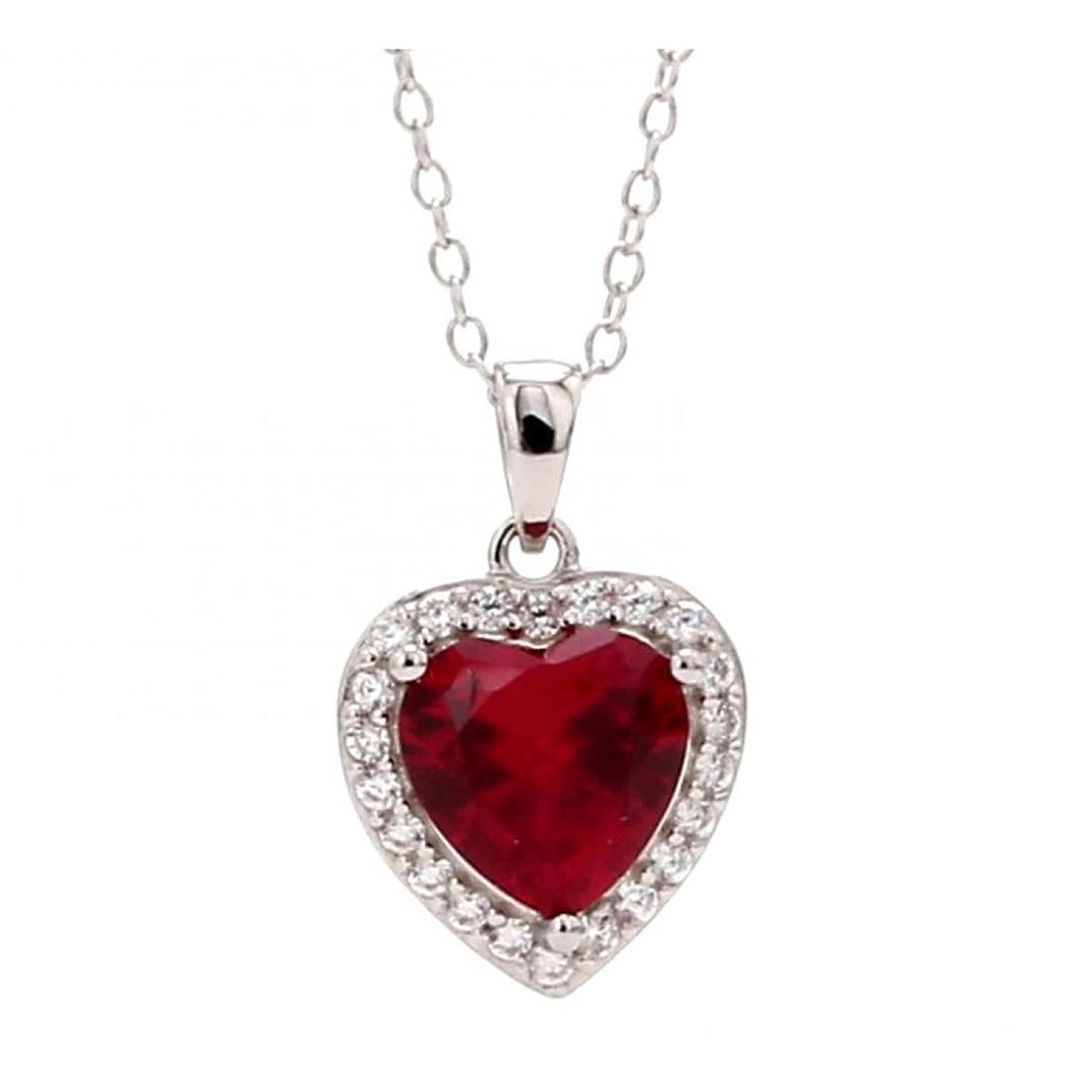 Ornate Jewels 925 Silver Red Ruby and AAA Grade American Diamond Love Heart Pendant Necklace with 18 Inch Chain for Women and Girls Wedding Jewellery