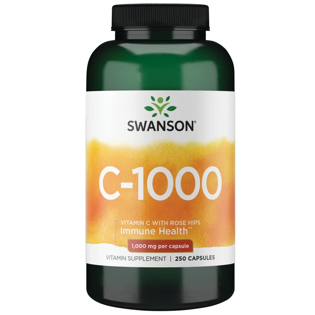 Swanson Vitamin C with Rose Hips Immune System Support Skin Cardiovascular Health Antioxidant Supplement 1000 mg 250 Tablets (Tabs)