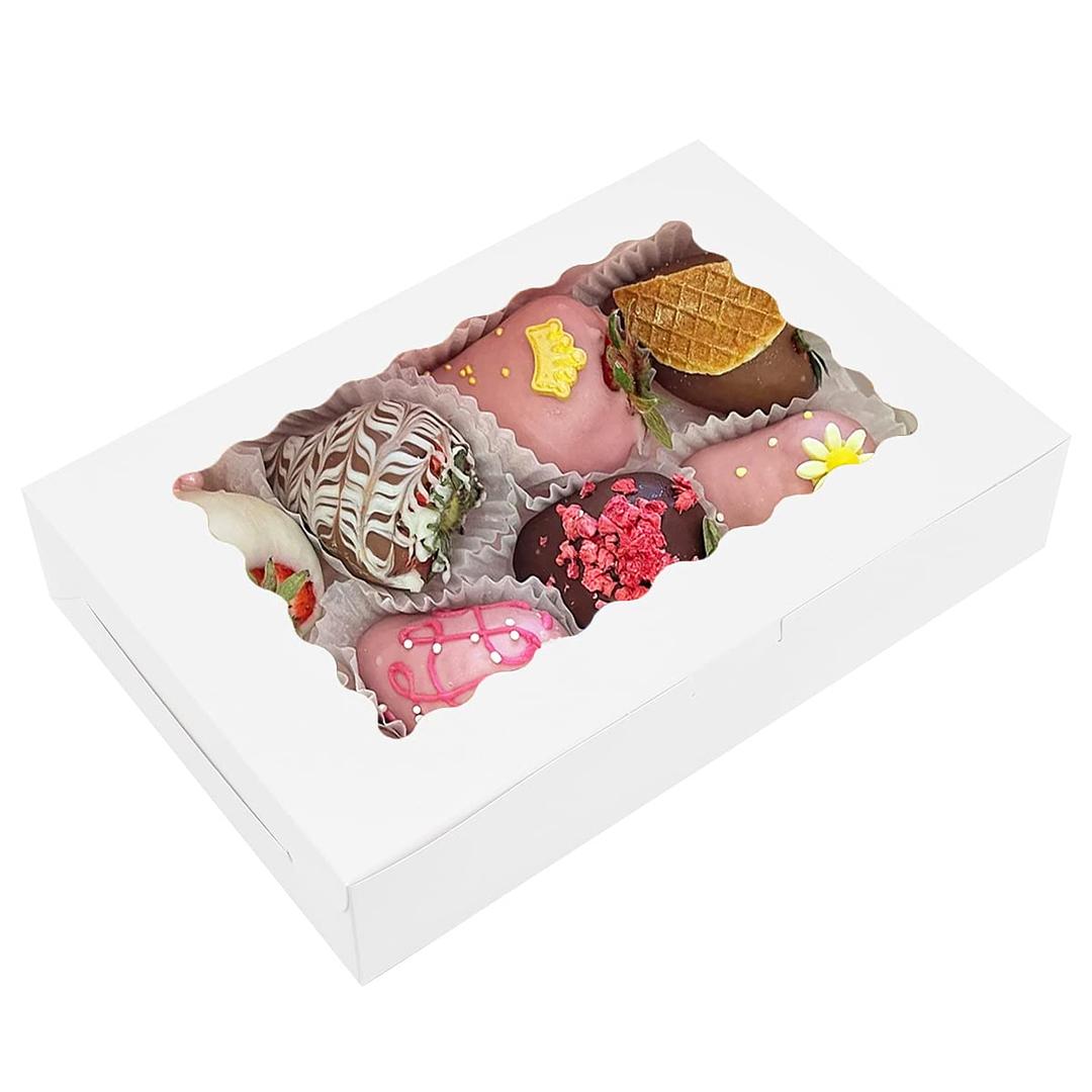 Kucoele20 PCS White Bakery Boxes with Window, 12 x 8 x 2.5 Inches Cookie Boxes Pastry Boxes Treat Boxes for Desserts, Chocolate Strawberries, Cupcakes, Muffins, Donuts and Breakable Heart