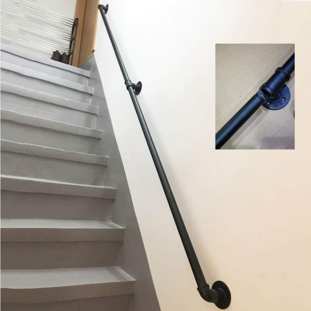 CMMC Handrail -Complete Kit(1ft-20ft). Professional Rustic Industrial Wrought Iron Pipe Stairs Handrails, Wall Mounted Black Stairway Railing, Indoor Outdoor Stairs Porch Deck Hand Rail (Size : 15ft)