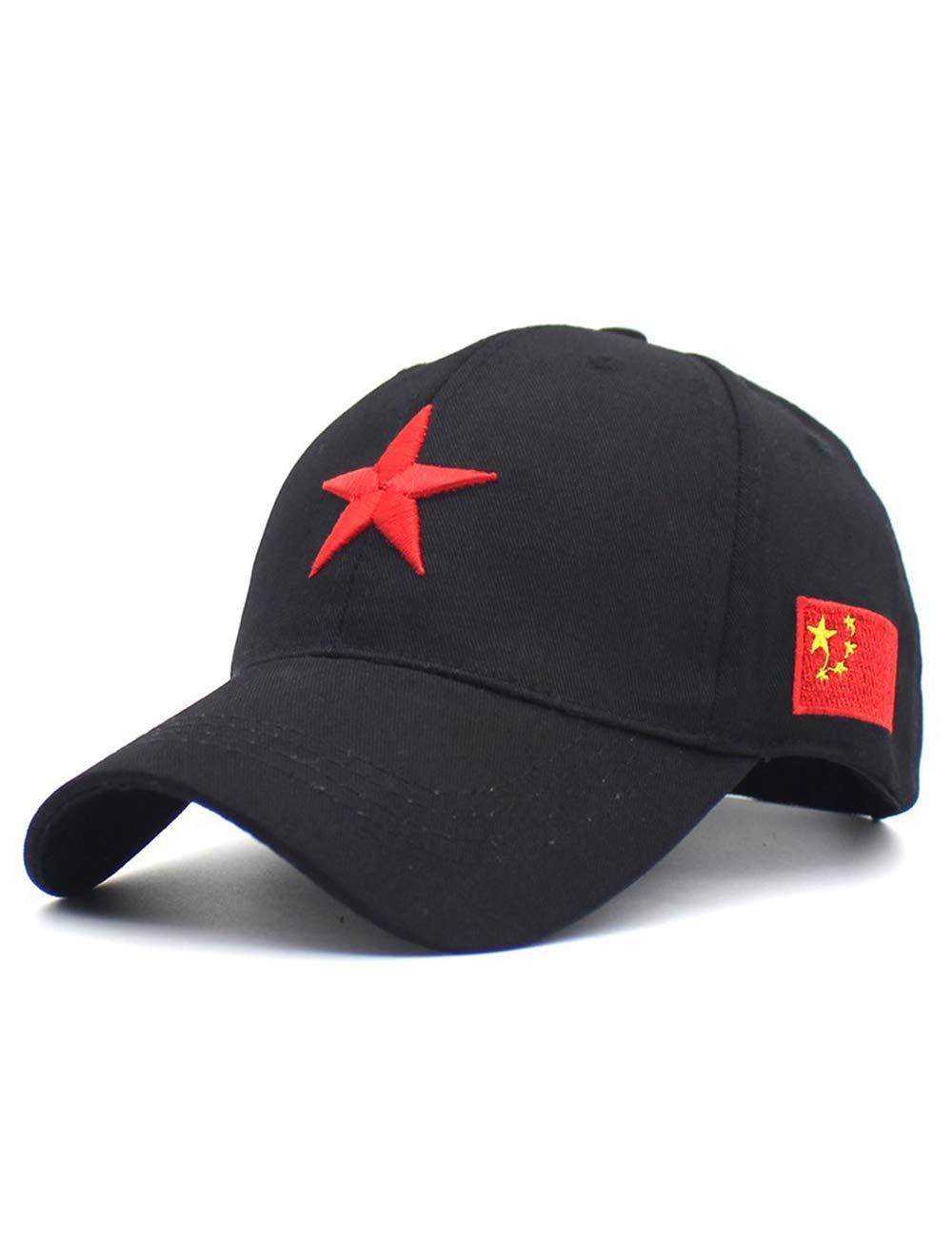 RINTONIXMen's Adjustable Strap China Red Five Point Star Military Dad Hats Unisex Chinese Flag Mao Army Baseball Caps(BL)