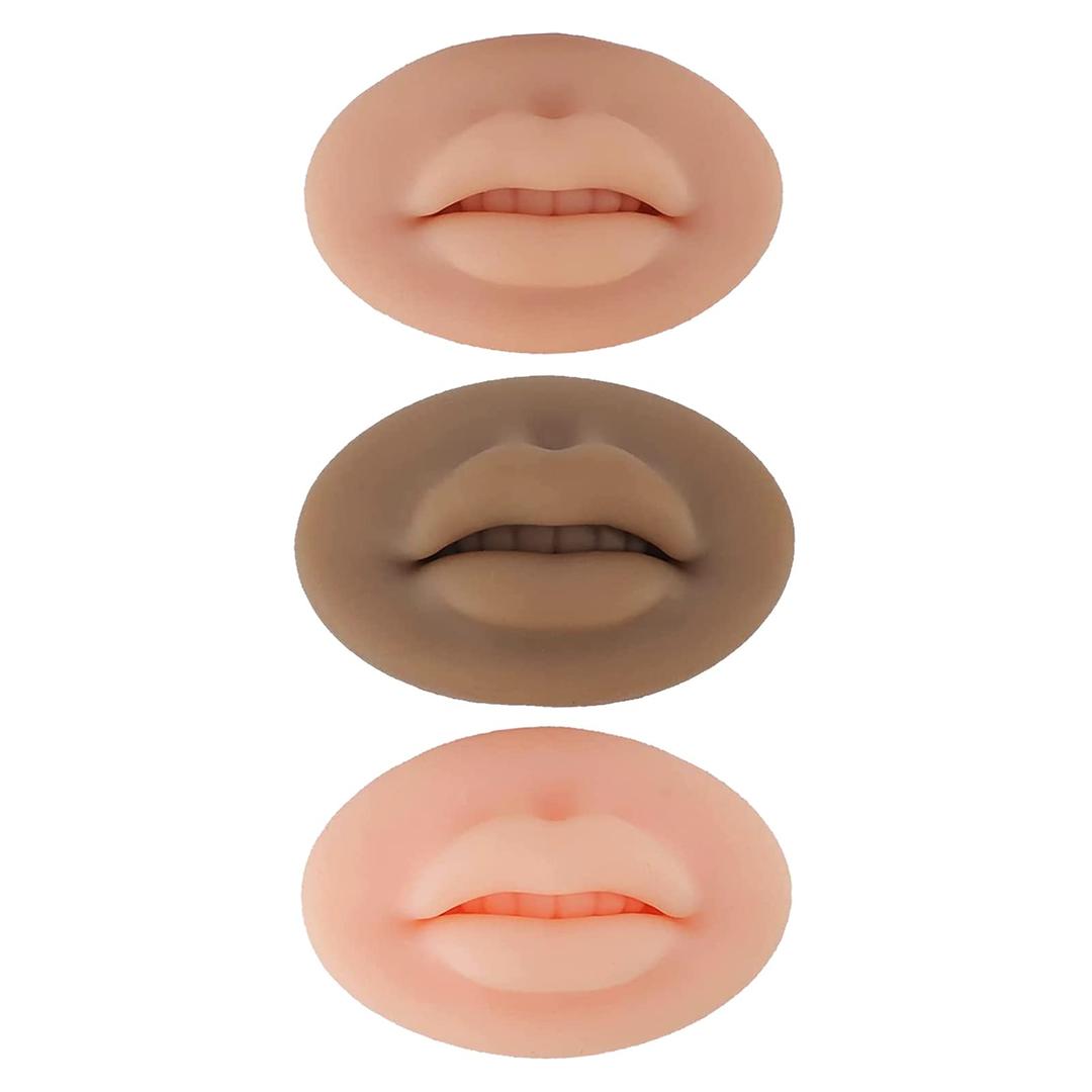 3Pcs Fake Lips,3D Silicone Lips for Makeup Practice,Soft Silicone Fake Lips Tattoo Practice Skins Training for Permanent Makeup Tattoo Practice