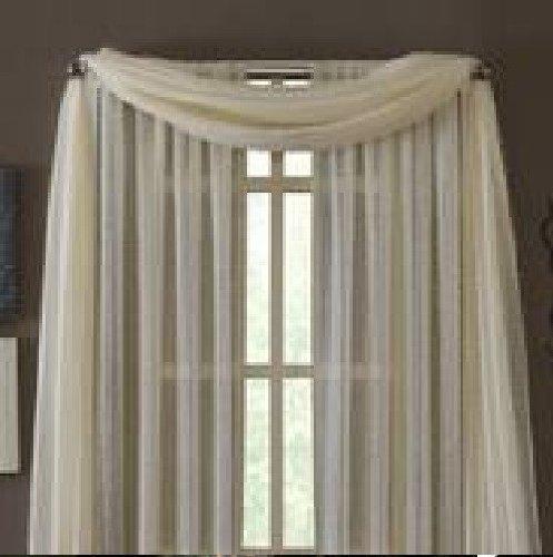 Monagifts Beige Ivory Cream Off White Scarf Voile Window Panel Solid Sheer Valance Curtains 216" Long