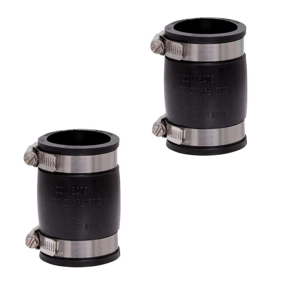 Fernco 1056-150 1-1/2-in. Flexible PVC Pipe Coupling for Cast Iron and Plastic Plumbing Connections 2-Pack